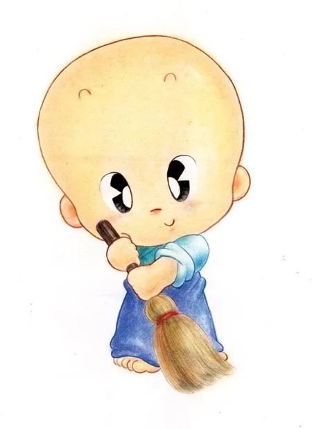 Hình ảnh chú tiểu an nhiên tạo nên không gian thanh tịnh và dễ chịu