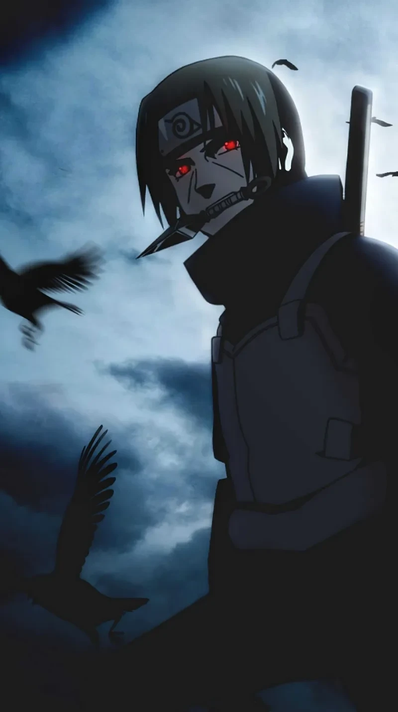 Hình ảnh Itachi Sharingan thể hiện sức mạnh và đôi mắt sắc bén nổi bật