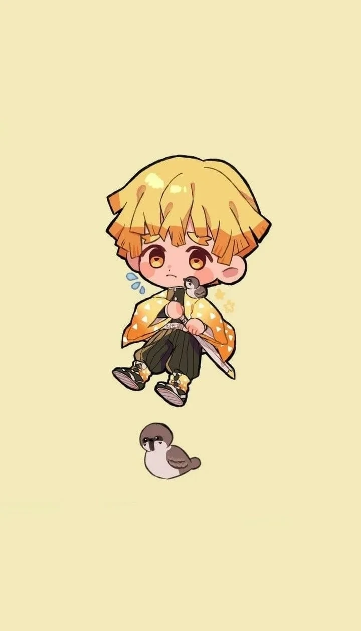 Hình ảnh Zenitsu chibi thể hiện nét tinh nghịch của nhân vật