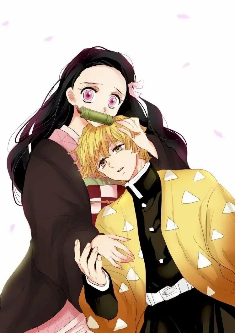 Ảnh anime Nezuko và Zenitsu thể hiện nét đáng yêu của cả hai nhân vật