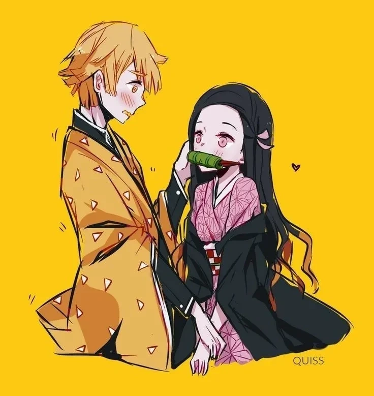 Ảnh Nezuko và Zenitsu tạo điểm nhấn với biểu cảm hài hòa và gần gũi