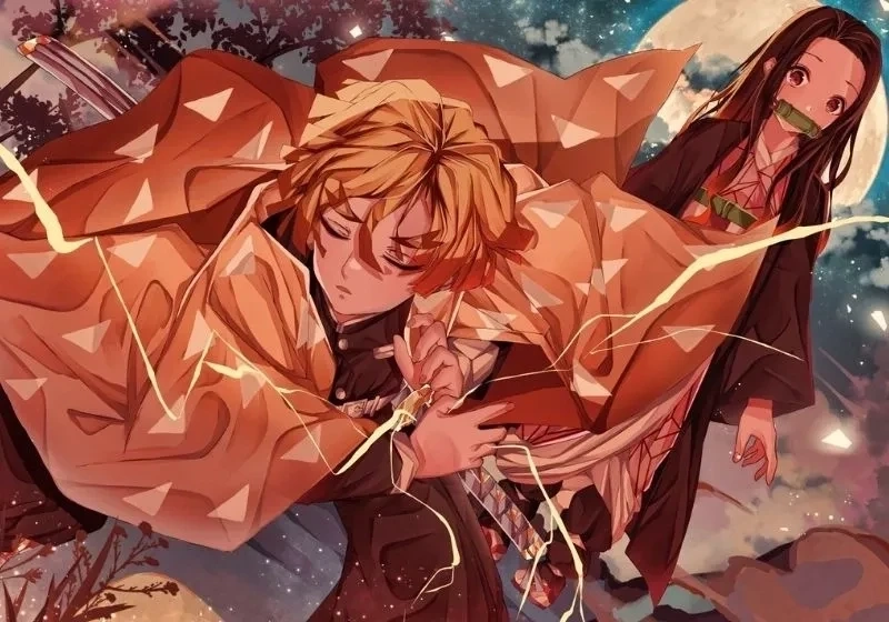 Ảnh Zenitsu và Nezuko ghi lại sự kết nối giữa hai nhân vật trong anime