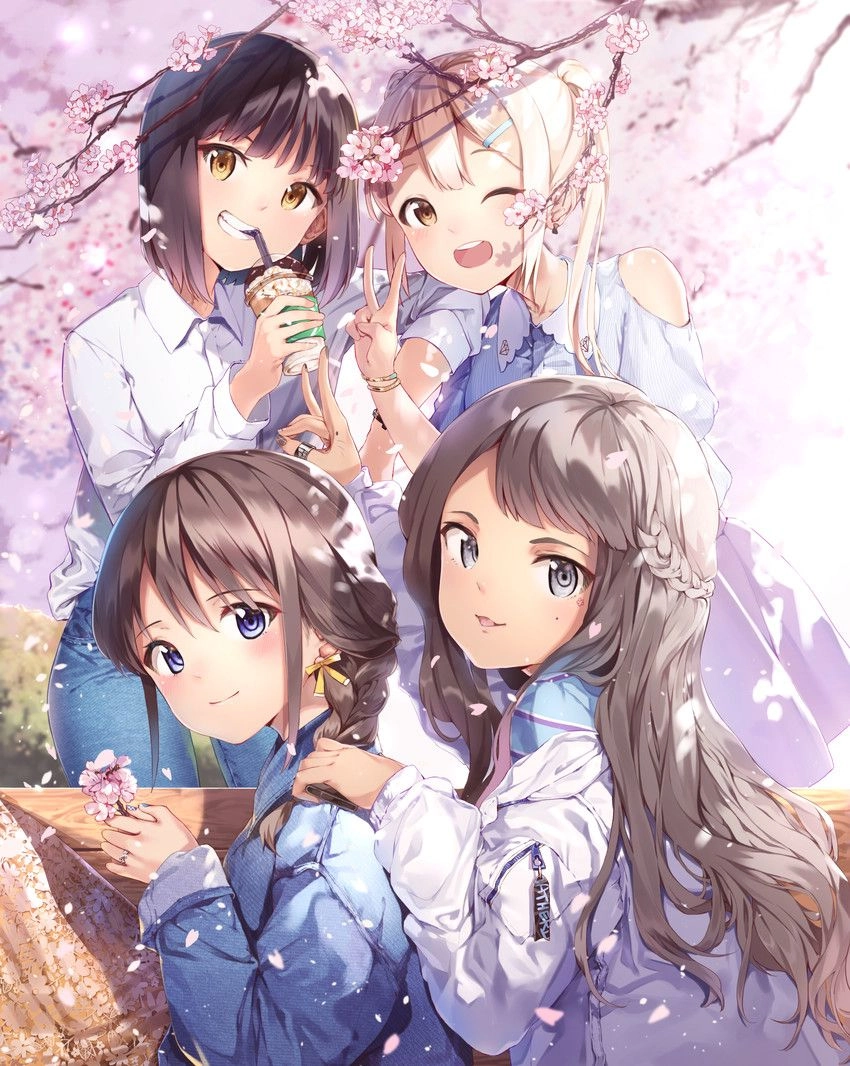 Hình ảnh 3 chị em anime thể hiện tình cảm khăng khít đáng yêu