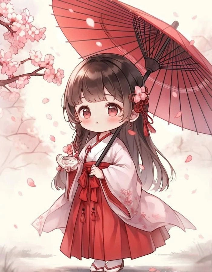 Ngộ nghĩnh hình chibi cute dễ vẽ nữ với nụ cười tươi sáng