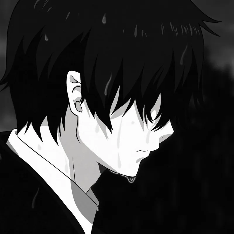 Hình anime nam buồn ngầu với ánh nhìn lạnh lẽo xa xăm