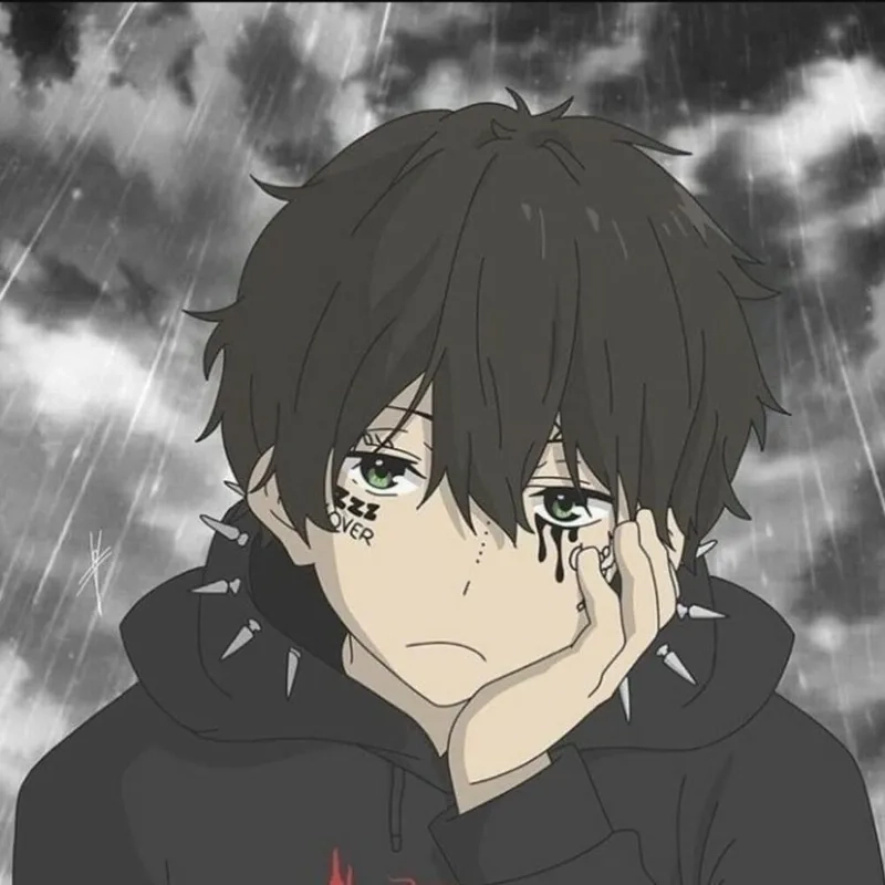 Hình nền anime nam buồn với gam màu trầm lặng đầy tâm trạng