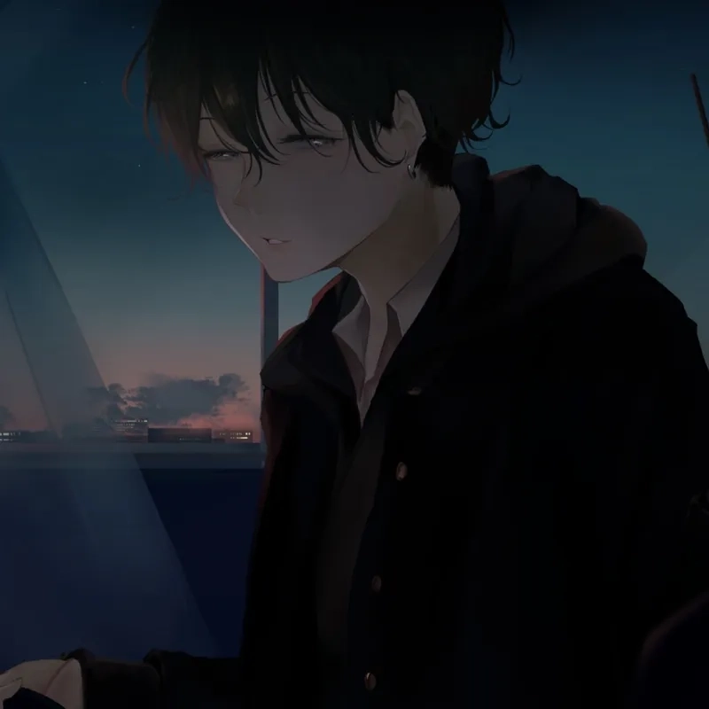 Nam buồn anime với ánh mắt xa xăm và tâm trạng lặng lẽ