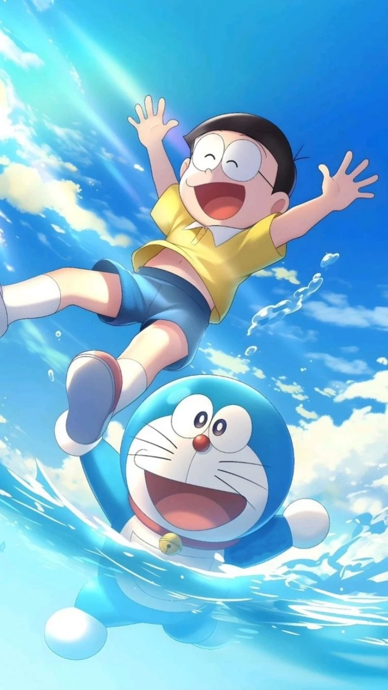 Hình Doraemon và Nobita cute đầy màu sắc vui tươi