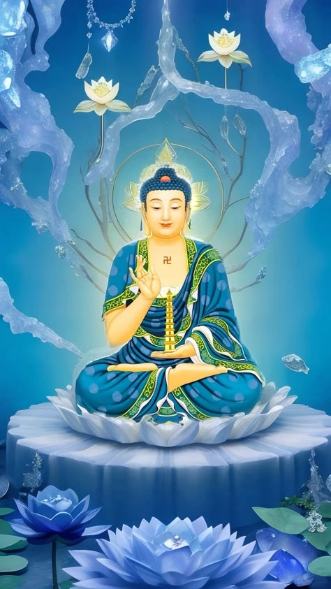 Phật Dược Sư Lưu Ly ngự trên tòa sen thanh tịnh