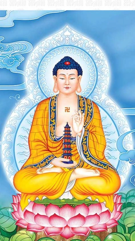Hình Phật Dược Sư tỏa sáng giữa không gian huyền ảo