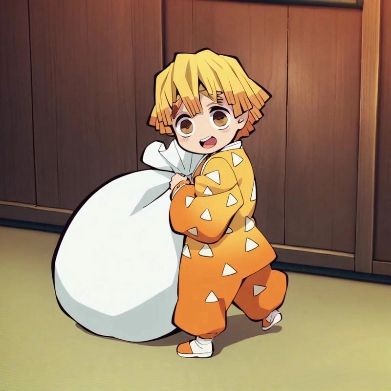 Zenitsu chibi ngầu với thần thái mạnh mẽ và đầy khí chất Hình ảnh Zenitsu chibi cực dễ thương dành cho fan anime
