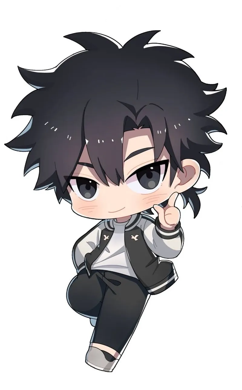 Hình chibi ngầu nam với biểu cảm lạnh lùng cuốn hút