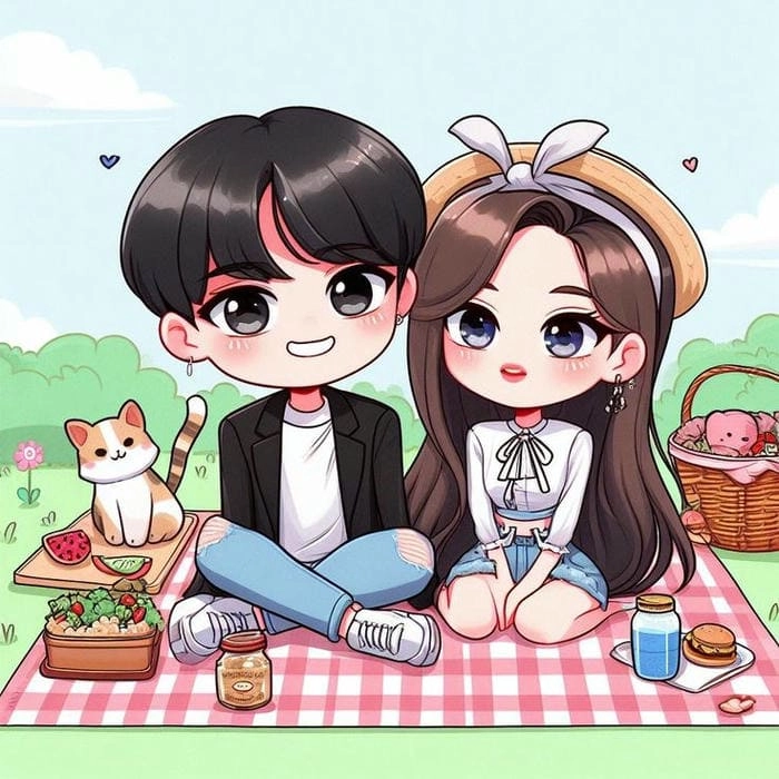 Ảnh chibi cute đôi mang đậm nét yêu thương dịu dàng