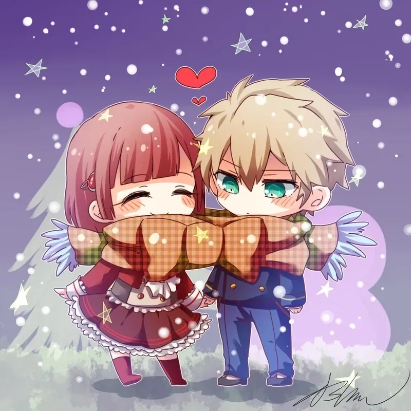 Hình nền chibi cặp lung linh chuẩn style dễ thương