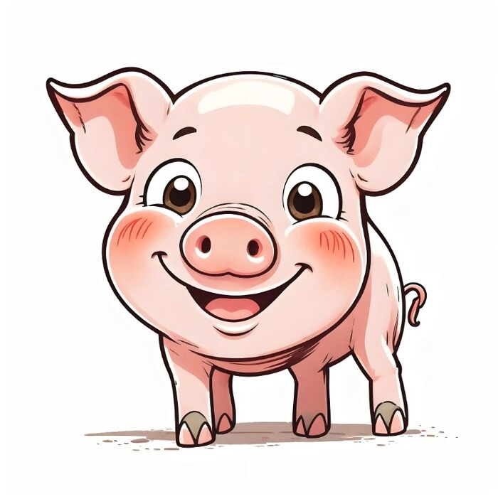 Hình heo chibi với biểu cảm tinh nghịch và đáng yêu