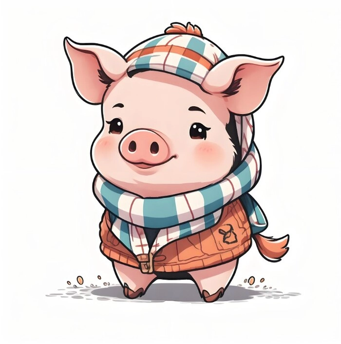 Hình heo dễ thương chibi trong trang phục mùa đông