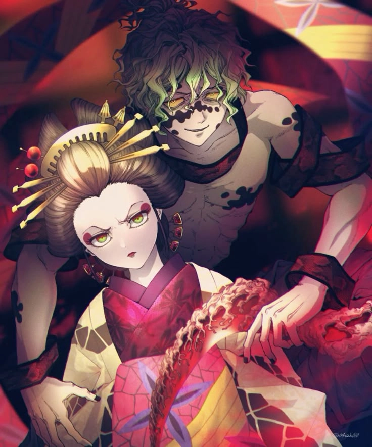 Daki and Gyutaro art nét vẽ nghệ thuật từ fandom KnY