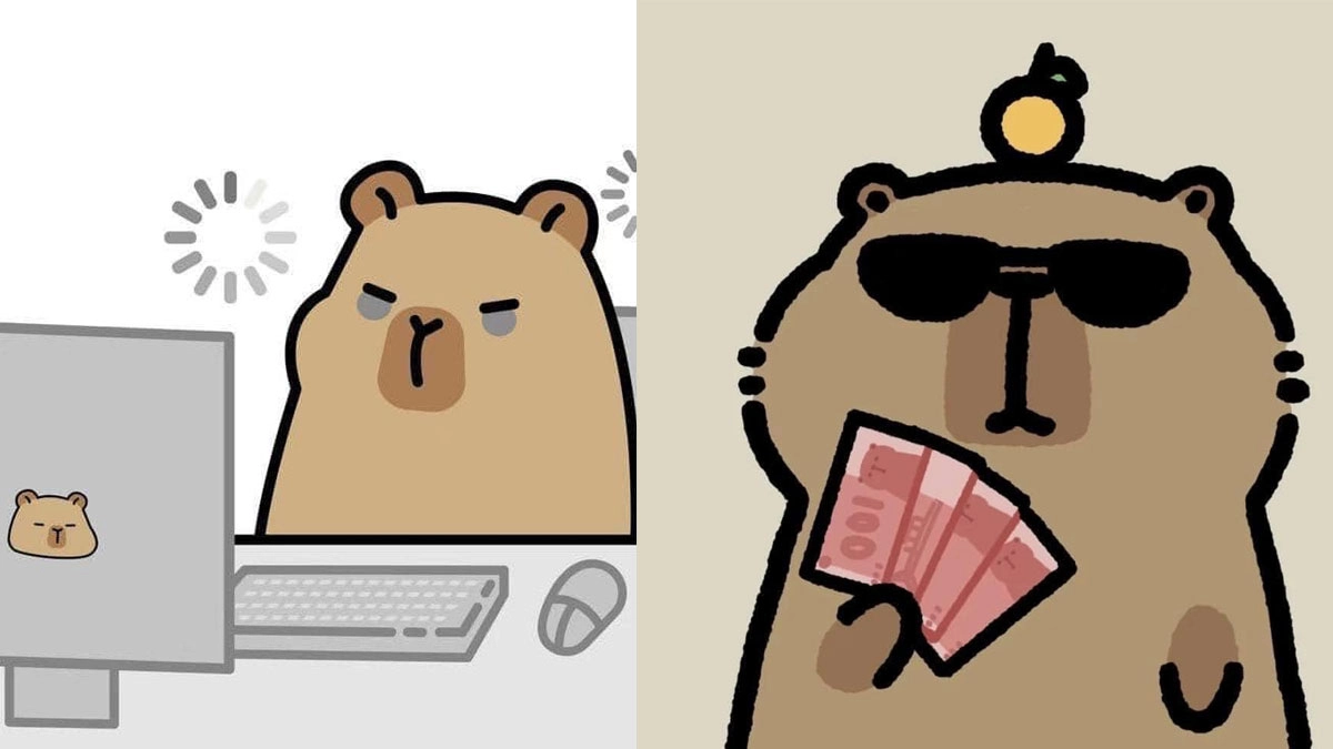 Hình nền máy tính Capybara chibi dễ mến