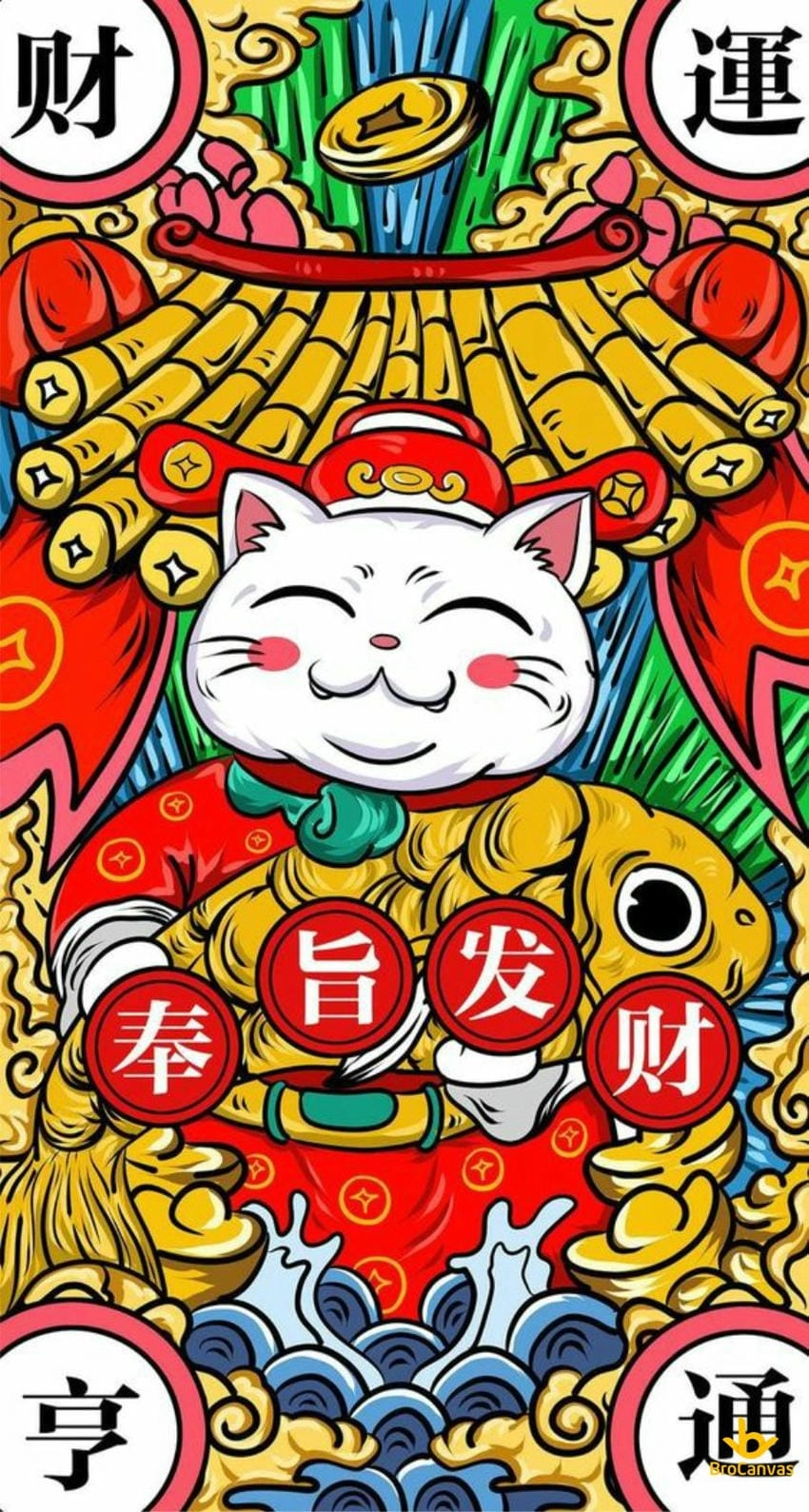 Hình nền điện thoại mèo thần tài hút lộc