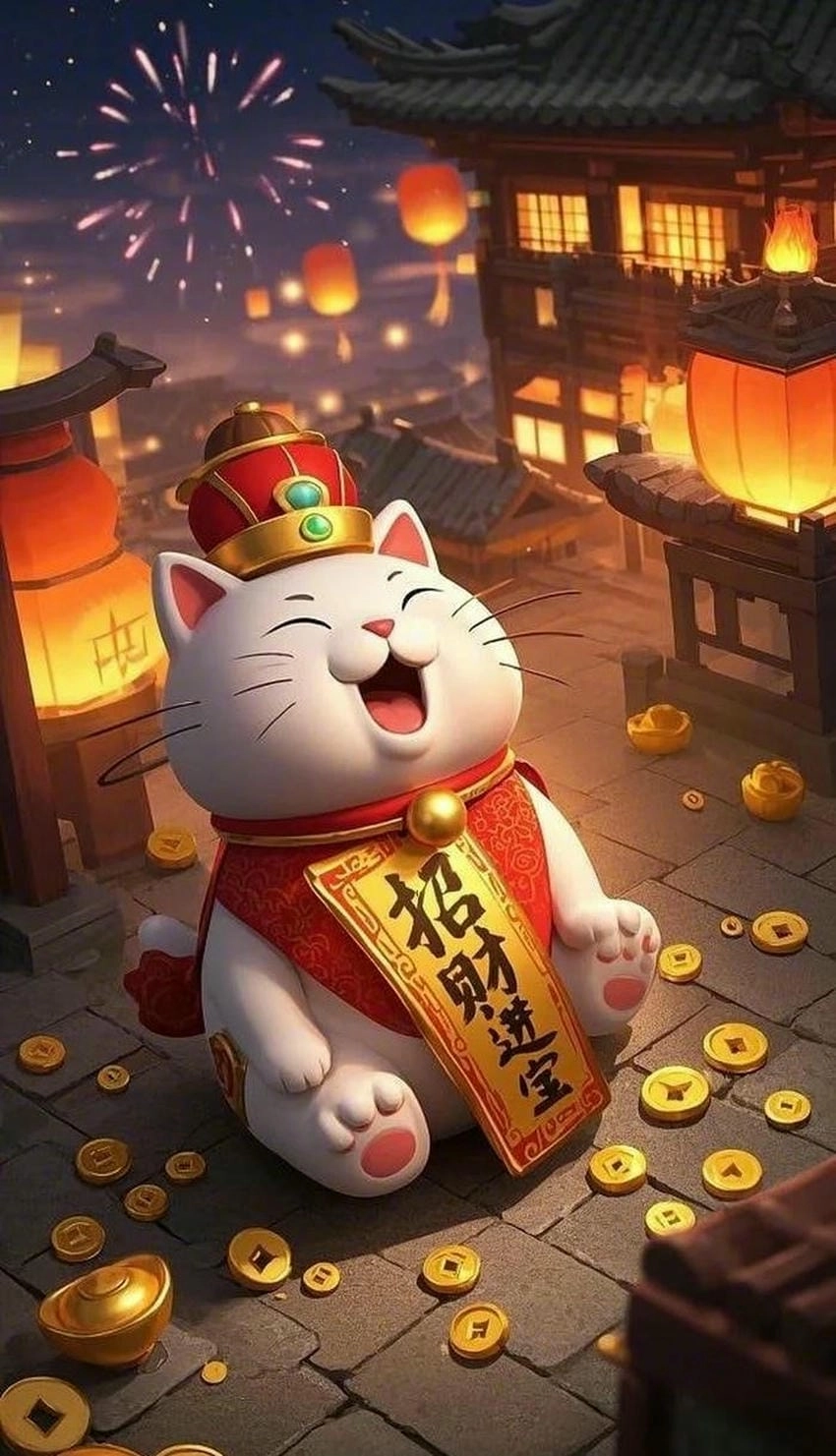 Ảnh mèo thần tài hình nền cực phong cách