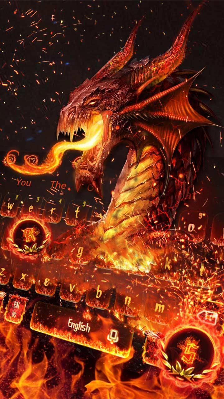Hình nền rồng lửa rực cháy trong màn đêm