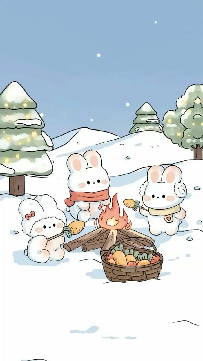 Hình nền thỏ cute chibi ngọt ngào mang phong cách đáng yêu