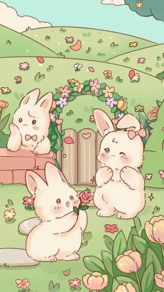 Hình nền thỏ chibi tươi sáng rực rỡ siêu dễ thương