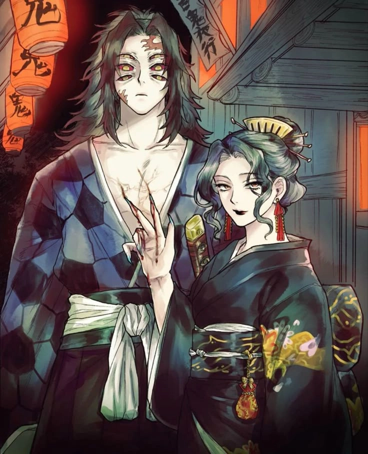 Muzan and Kokushibo liên kết ác quỷ trong Kimetsu