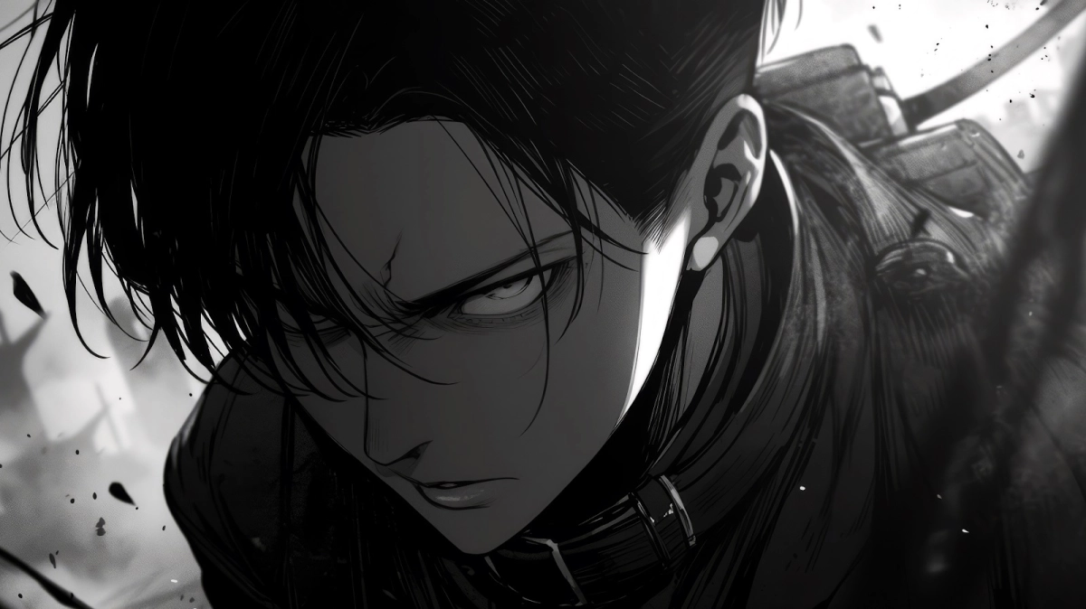 Levi anime được mô tả với nét mặt lạnh lùng đặc trưng