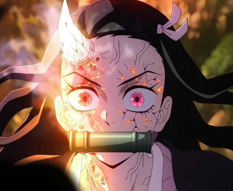 Hình Nezuko hóa quỷ nét vẽ mãnh liệt trong Demon Slayer