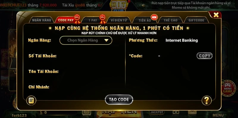  Hình ảnh hướng dẫn nạp tiền Hitclub qua Momo và thẻ cào.